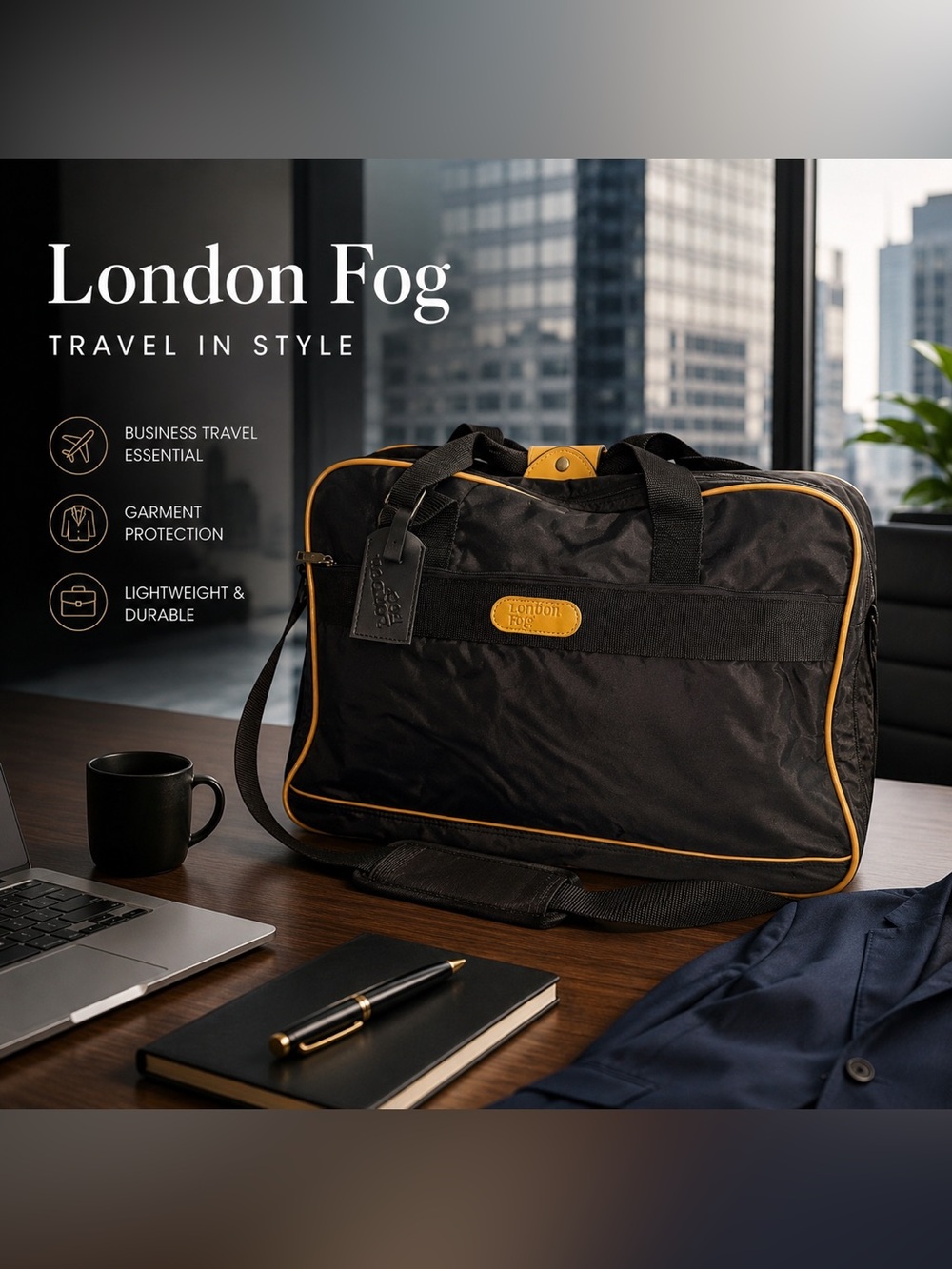 London Fog Black Nylon Travel Bag / Shoulder Bag Luggage